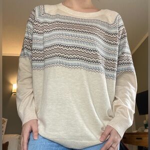 Fate Cream and Brown Knit Sweater with Winter Pattern